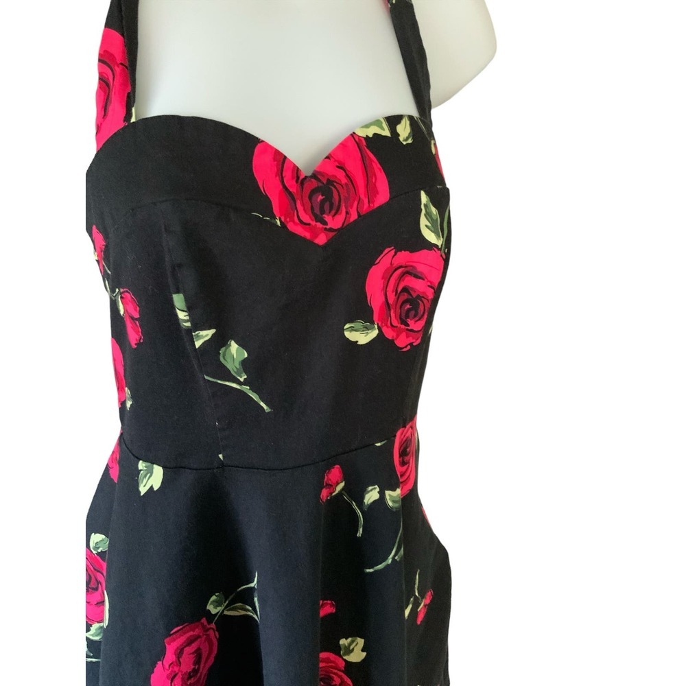 Topdress Women's Vintage Fuchsia Rose Pattern Retro A-Line Dress Size L - Picture 3 of 6